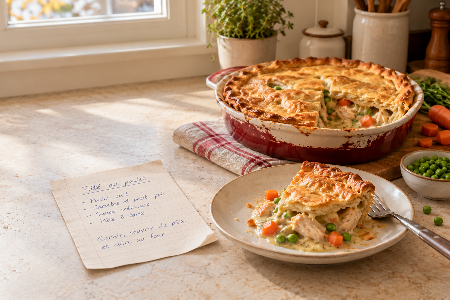 Pâté au poulet accompagné d’une fiche de recette manuscrite